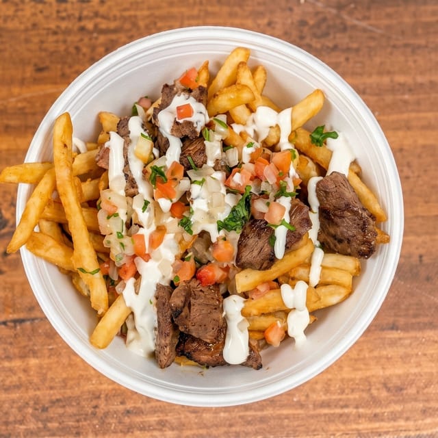 Chorizo or Steak Fries.